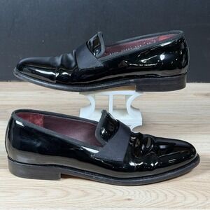 Salvatore Ferragamo Loafers Mens Size 8.5 Black Patent Leather Shoes Made Italy